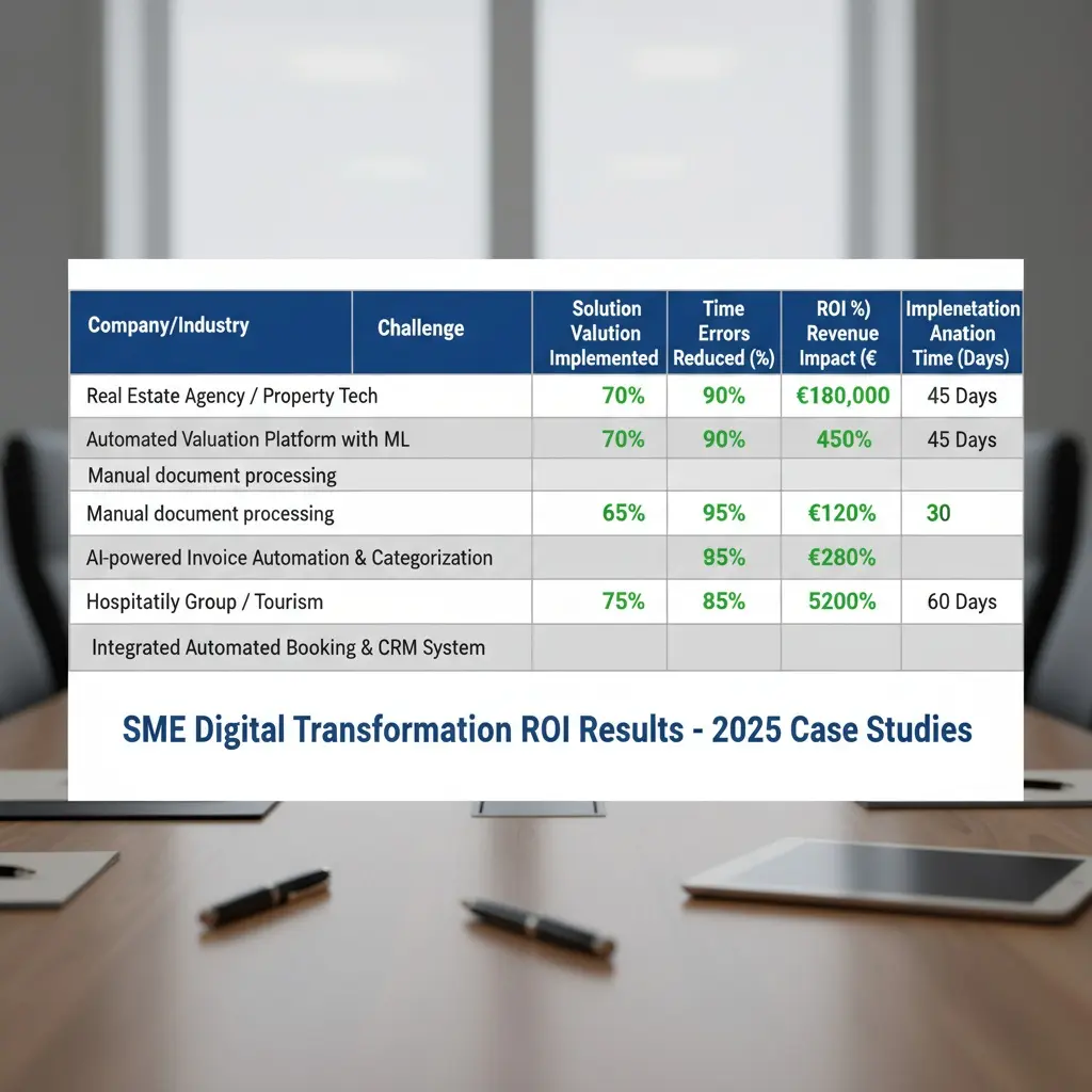 ROI table for three SME digital transformation 2025 case studies
