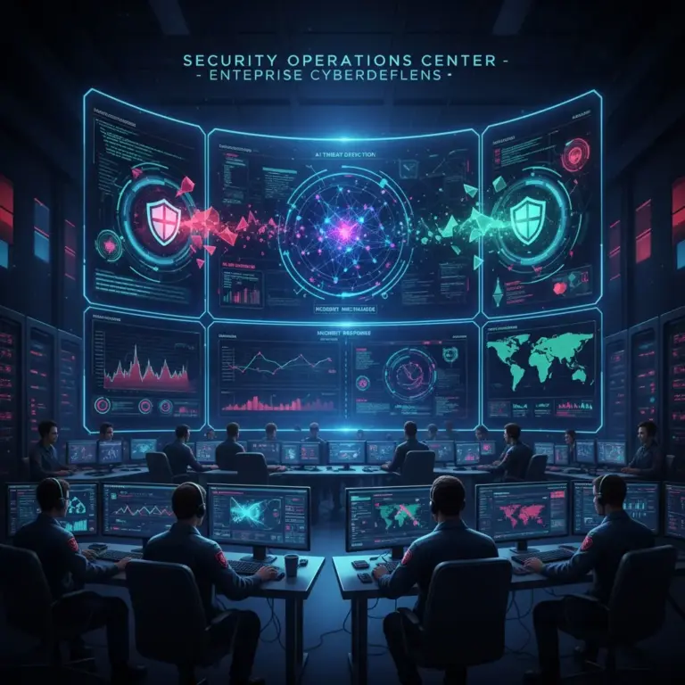 Artificial Intelligence Threat Detection For Smes: Automated Cybersecurity Made Simple. Hightech Security Operations Center Setup.